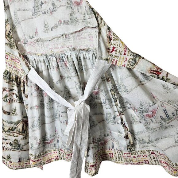 Vintage-Inspired Christmas Apron With Festive‎ Holiday Scenes Homemade Ruffles - Picture 2 of 8